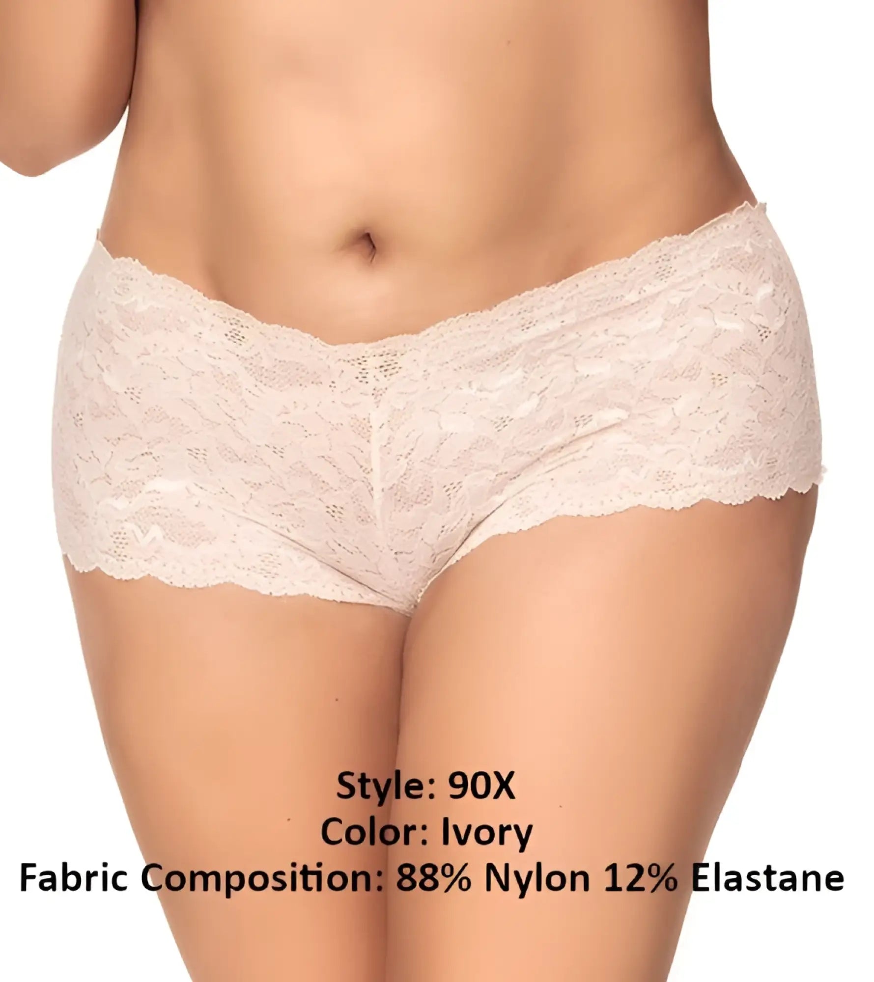 Ivory lace boyshort briefs with delicate floral pattern and soft stretchy fabric by Mapale 90X