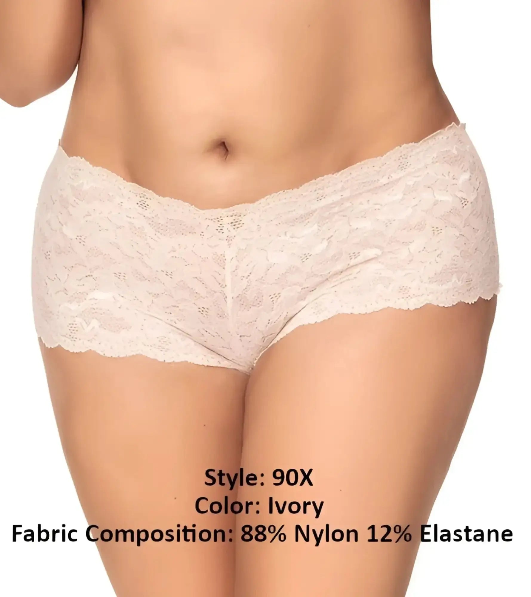 Ivory lace boyshort briefs with delicate floral pattern and soft stretchy fabric by Mapale 90X