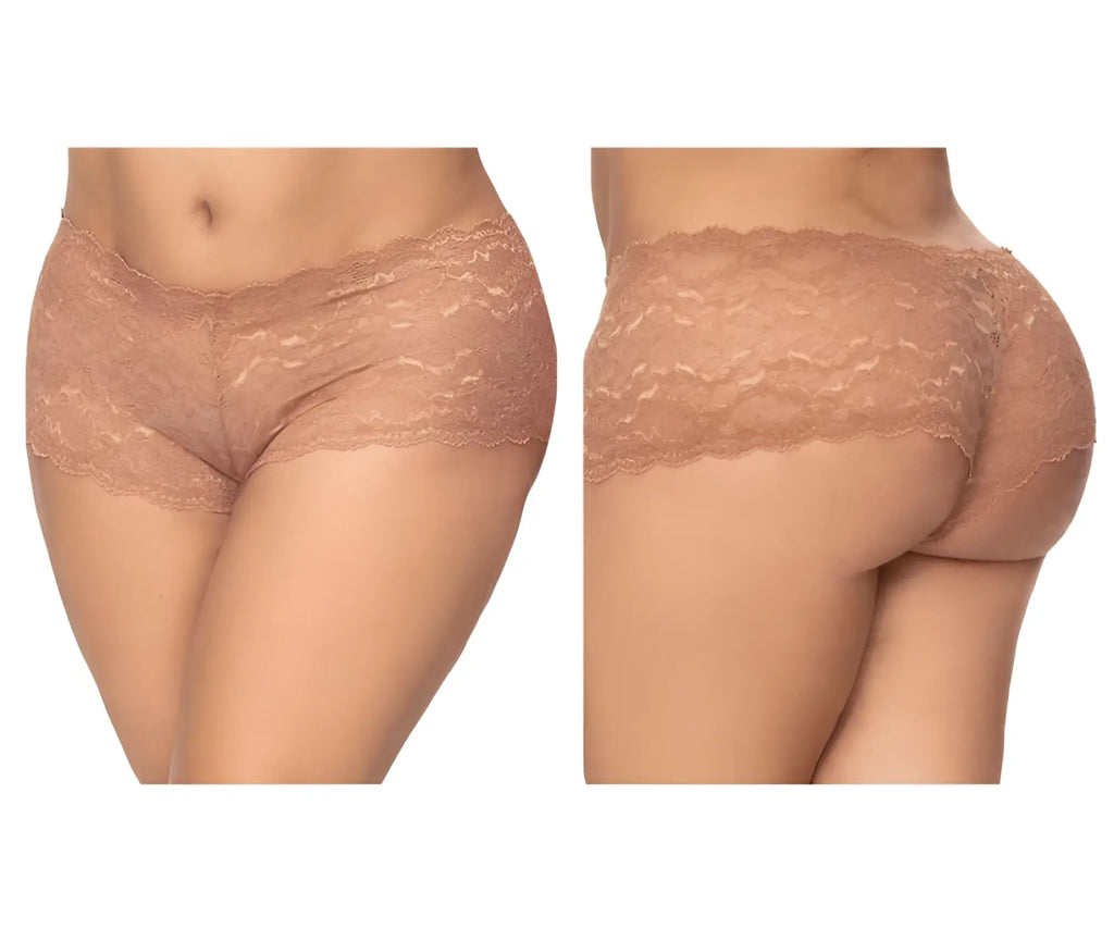 Taupe beige lace boyshort underwear with scalloped edge and delicate floral pattern by mapale 90x