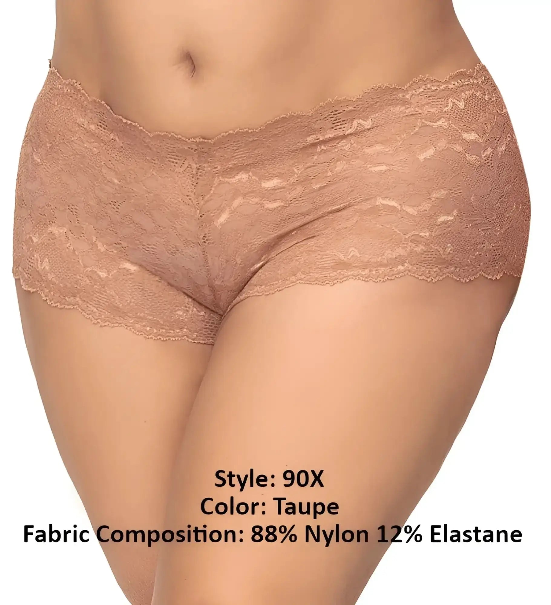 Mapale 90X lace boyshort in taupe with delicate floral pattern and stretchy lace fabric for comfortable fit