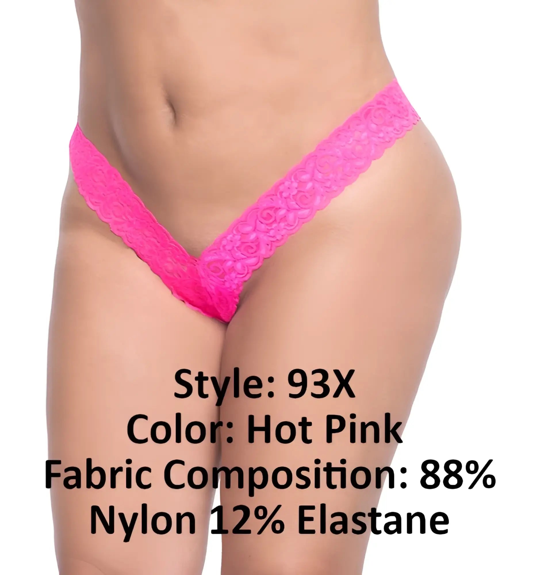 Mapale 93X hot pink lace thong with v-shaped design and floral pattern for a stylish and comfortable fit