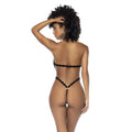 Mapale black polka dot halter neck bodysuit l xl with black lace lingerie set featuring scalloped edges front view