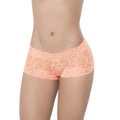 Peach-colored lace briefs with floral pattern in mapale lace boyshort orange l showing front view