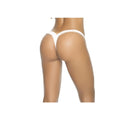 White thong bikini bottom by Mapale featuring a perfect fit in white satin fabric shown from the back side