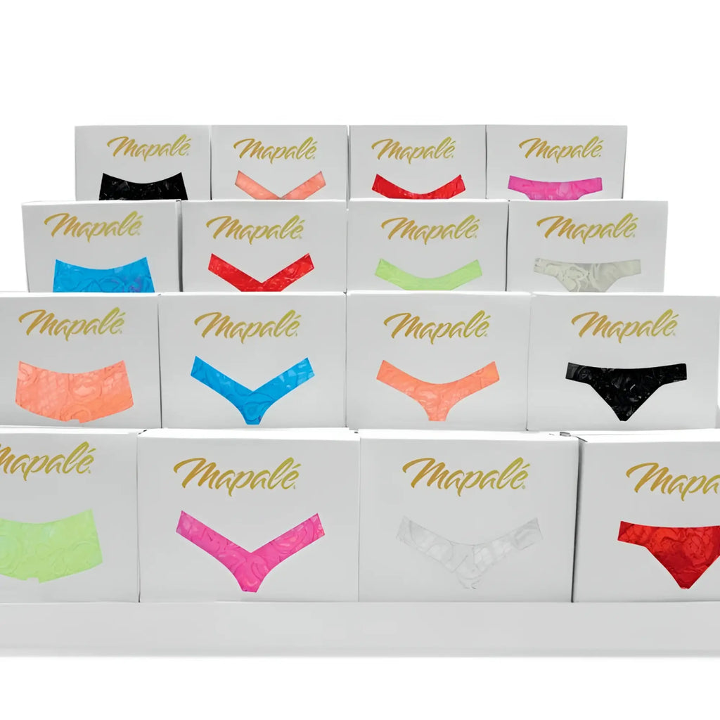 Mapale sexy lace thong in assorted vibrant colors including black red pink blue and green made of lace material