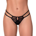 Mapale strappy pantie black m/l featuring a black lace thong with sheer mesh and delicate cutout details