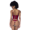 Shiny red patent leather corset set with thin straps and central zipper mapale wet look vinyl 2 pc set gloss wine m