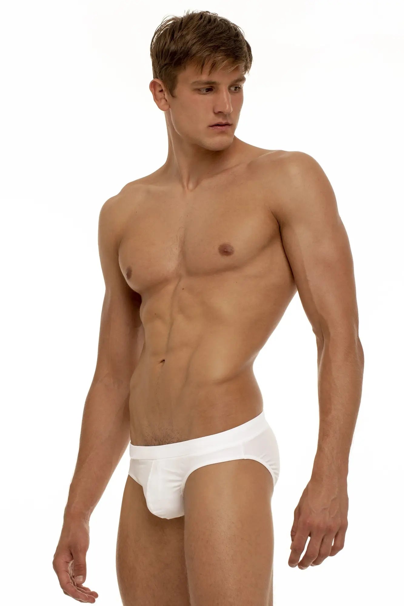 White marcuse aperture bikini swimwear briefs made of breathable fabric shown from the back side