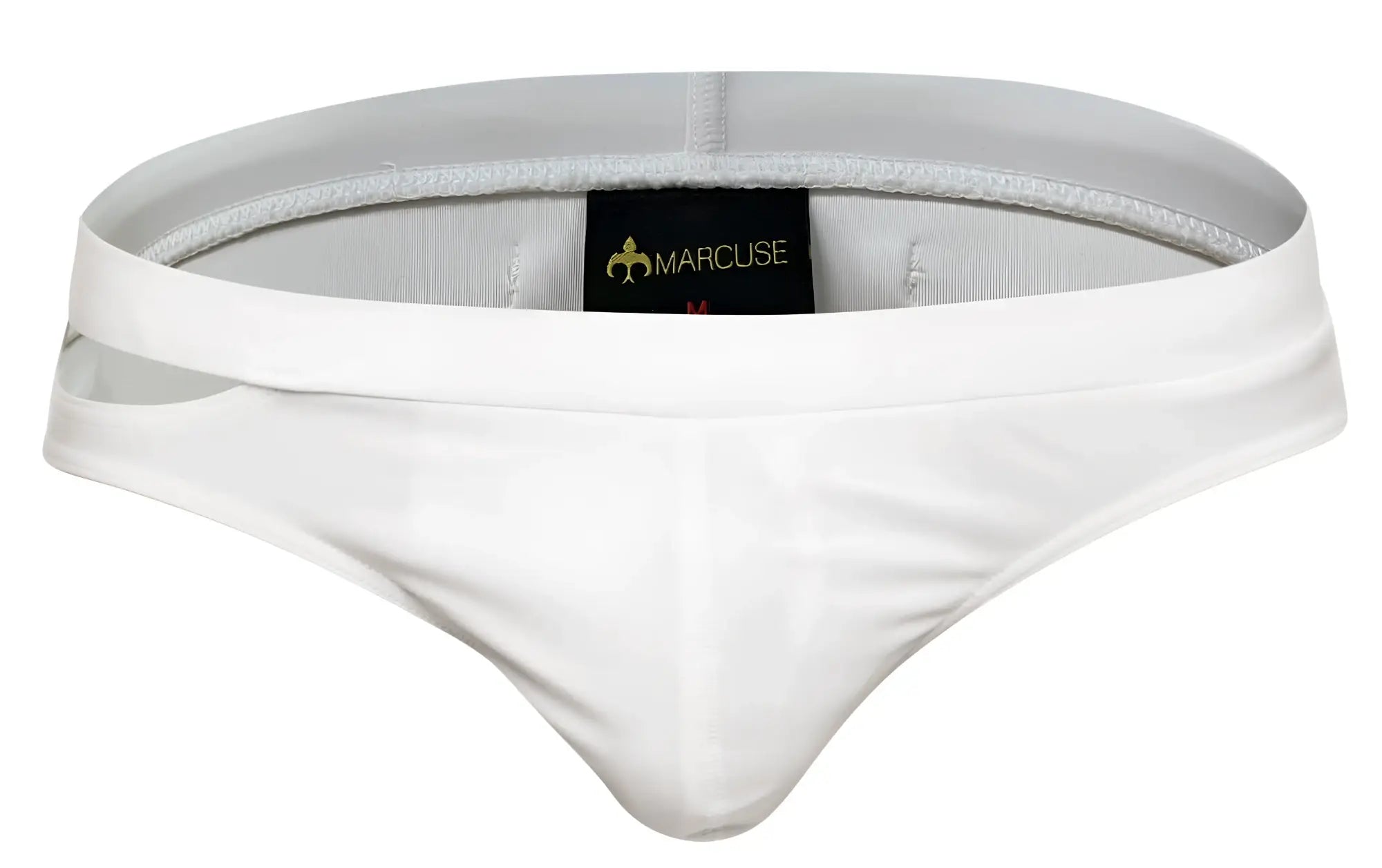 White marcuse aperture bikini swimwear briefs with smooth form-fitting design and subtle elastic waistband