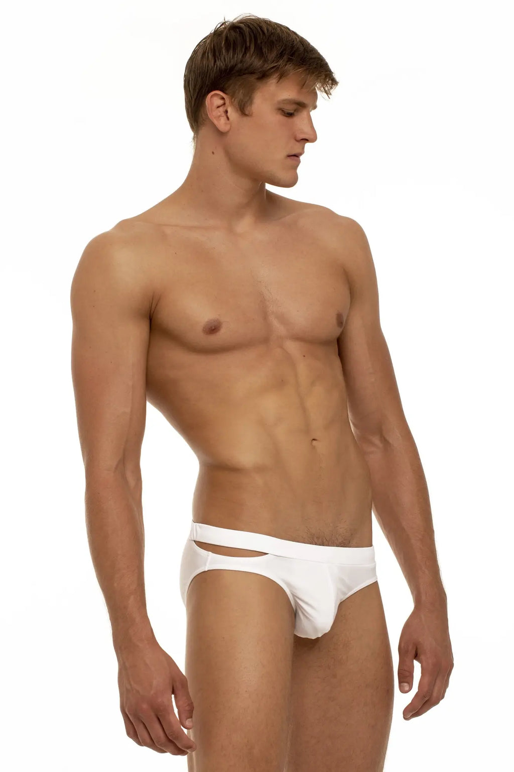 White briefs with cutout design from marcuse aperture bikini swimwear made of lightweight fabric for swim use