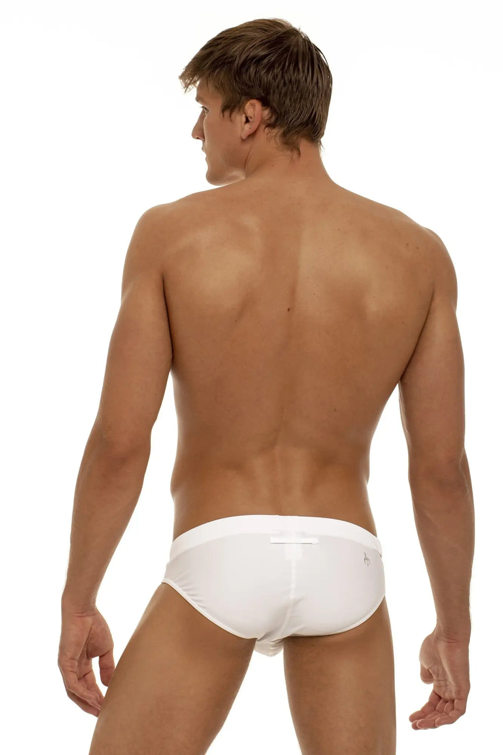 Marcuse Aperture bikini swimwear white men’s briefs with smooth form-fitting design and subtle branded waistband