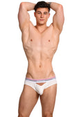 White marc o polo briefs with pink and gray striped waistband made from soft breathable fabric for everyday comfort