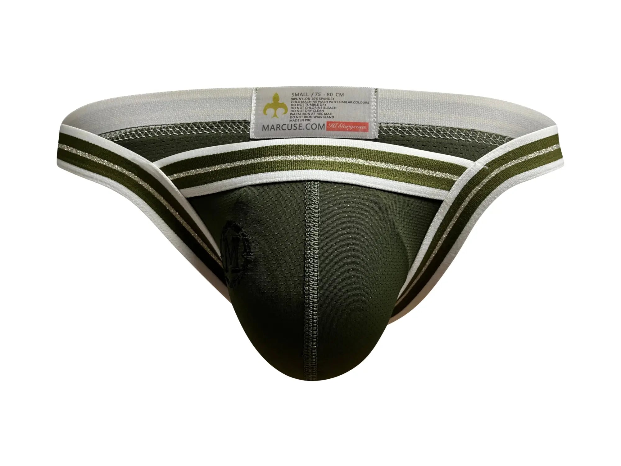 Marcuse Arose brief underwear olive green and white athletic-style briefs with striped trim for comfortable wear