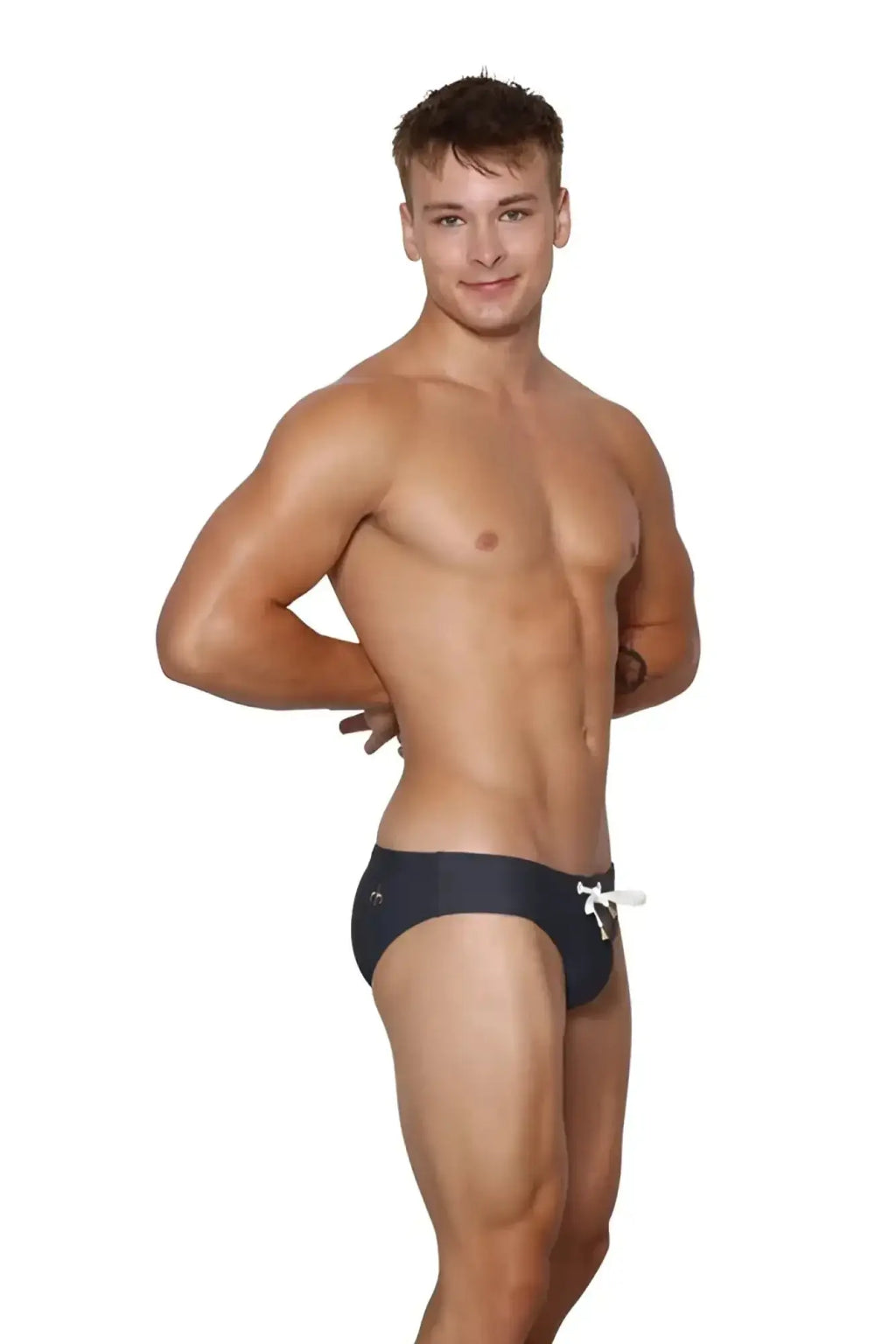 Navy blue Marcuse Arrest Me bikini swimwear trunks with white drawstring ties ideal for swimming and beachwear