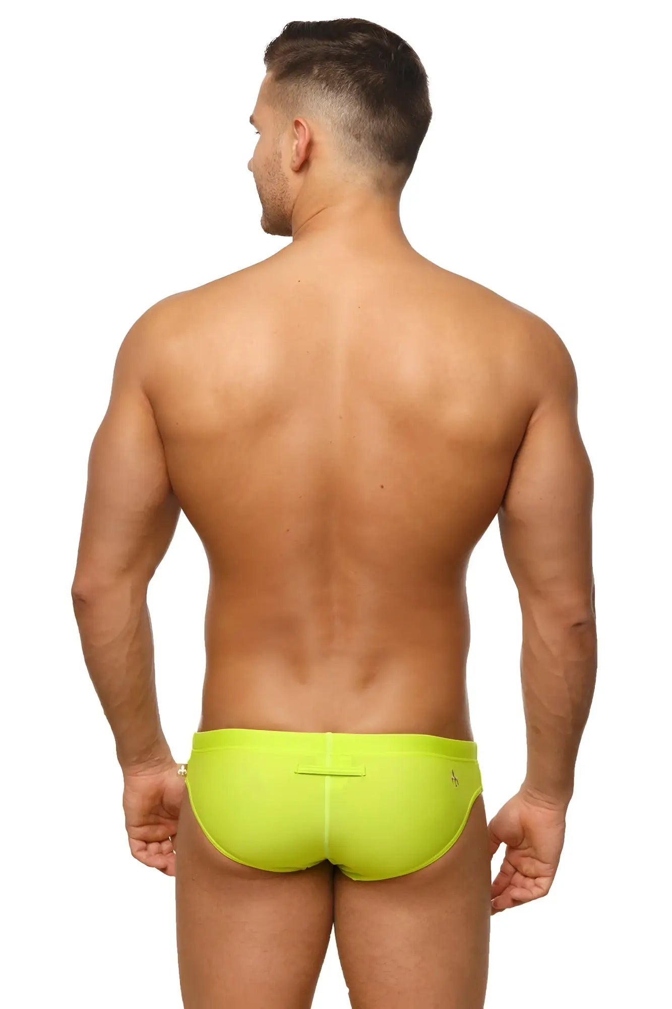 Bright neon green marcuse arrest me bikini swimwear swim trunks with a sleek form fitting design for swimming