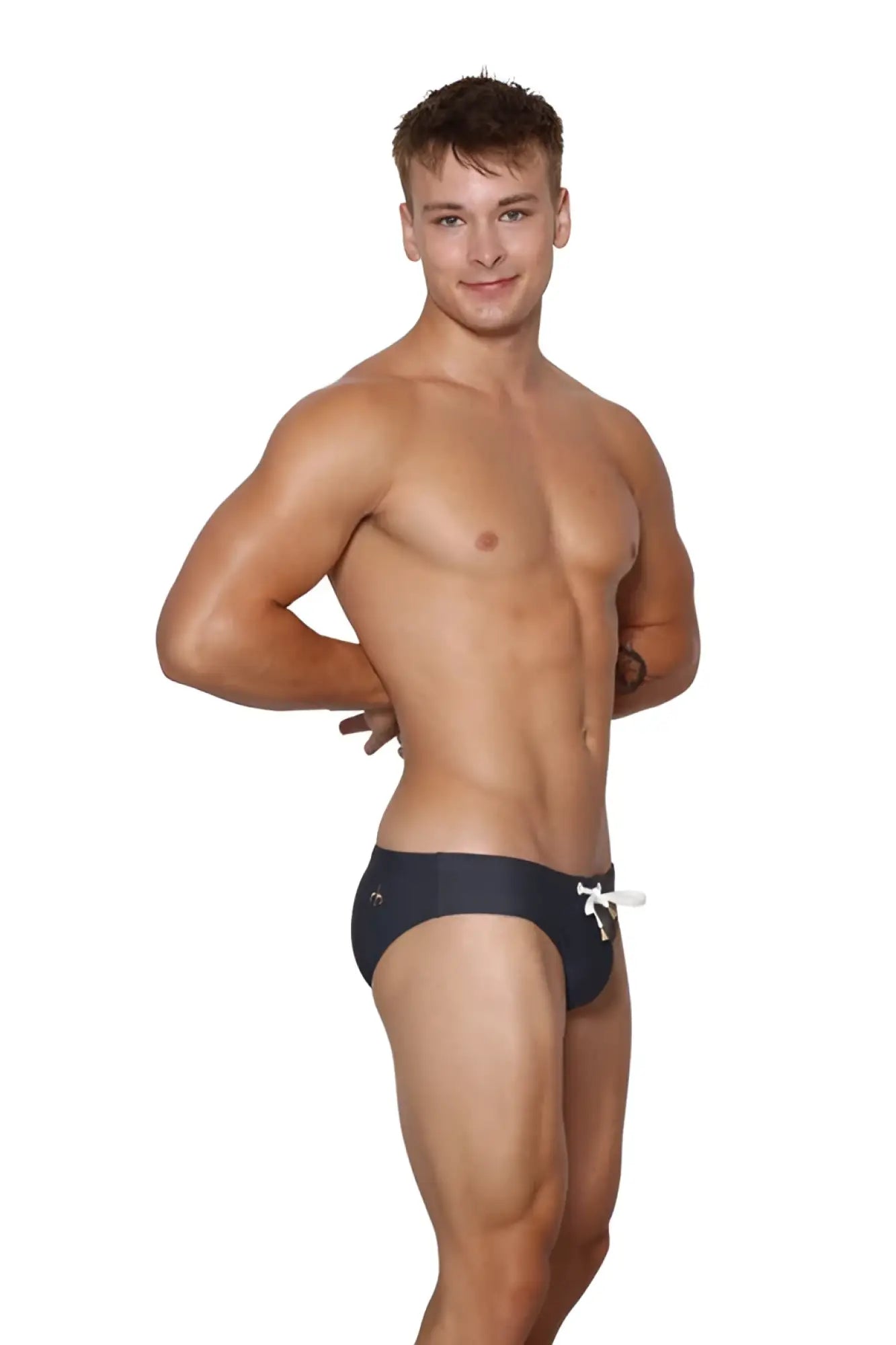 Navy blue Marcuse Arrest Me bikini swimwear trunks with white drawstring ties ideal for swimming and beachwear