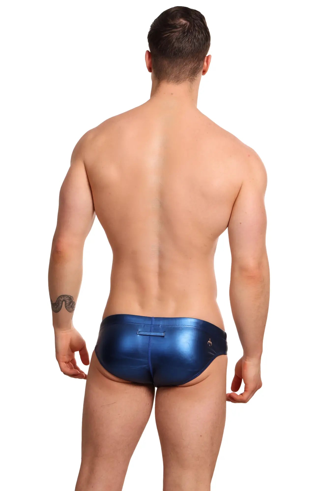 Shiny metallic blue marcuse aurora bikini swimwear swim trunks with a sleek form-fitting design