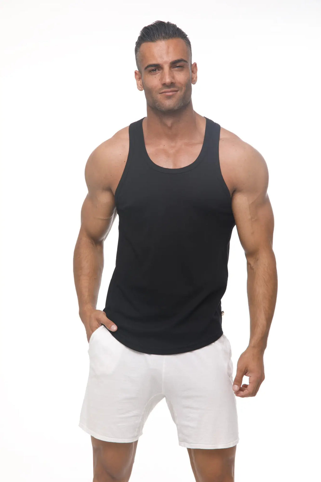 Marcuse Avalon tank top is a black sleeveless fitted tank with a rounded neckline made from soft fabric