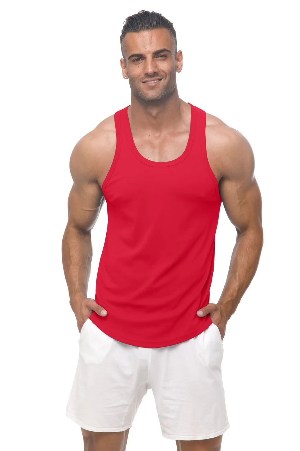 Red sleeveless Marcuse Avalon tank top with a simple solid design perfect for casual wear