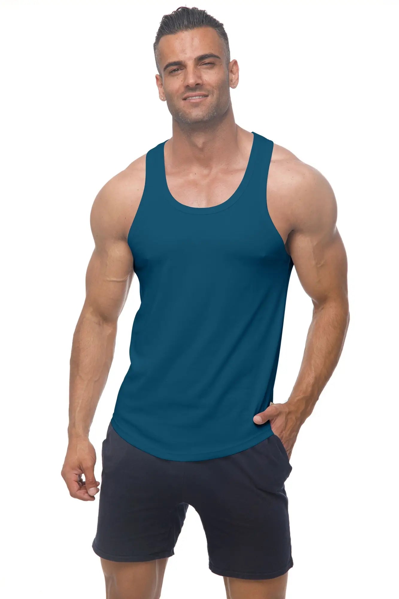 Marcuse Avalon tank top in teal sleeveless athletic style with round neckline and smooth fabric for active wear