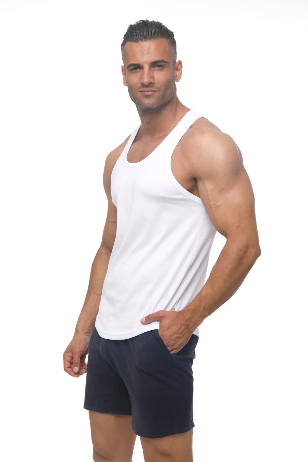 White sleeveless Marcuse Avalon tank top with a simple clean design made from breathable fabric for casual wear