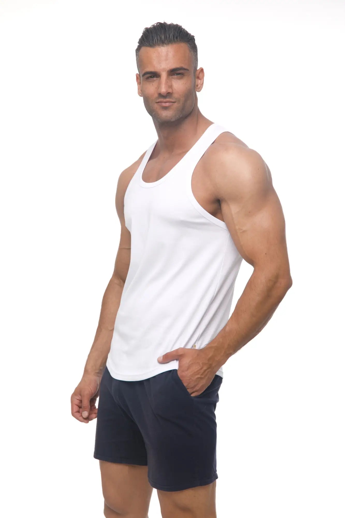 White sleeveless Marcuse Avalon tank top with a simple clean design made from breathable fabric for casual wear