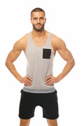 Gray marcuse babe tank top muscle tank with black square chest pocket for casual wear