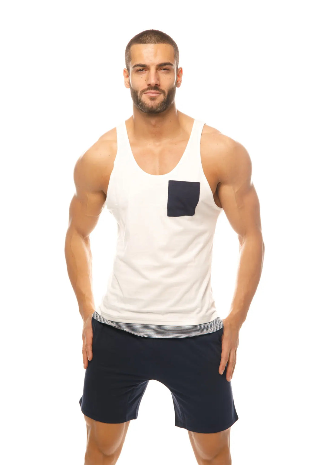 Marcuse babe tank top white cotton with a black rectangular pocket on the left side for casual wear