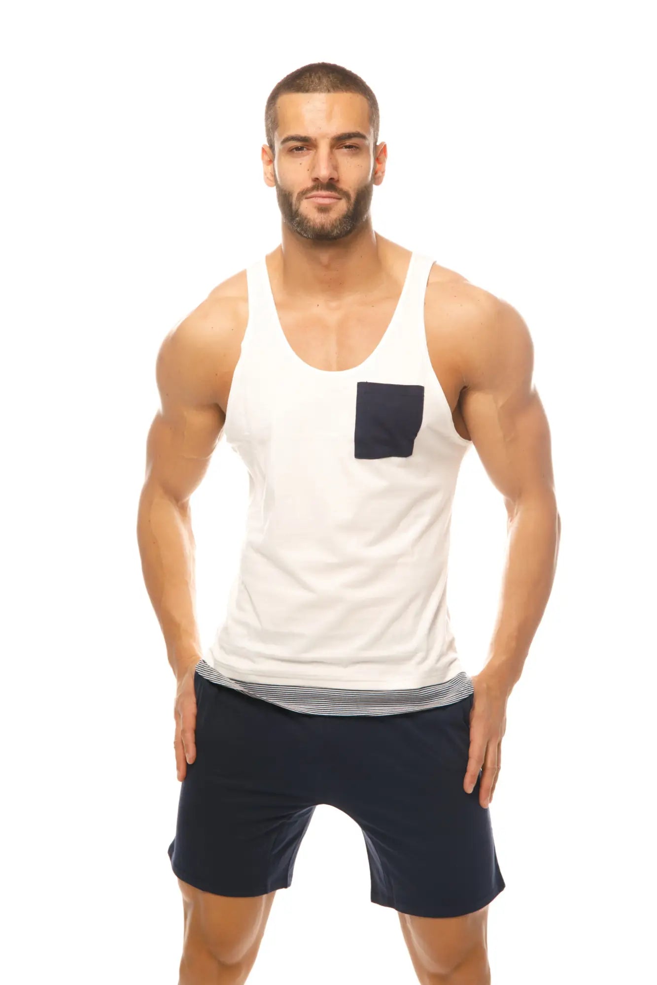 Marcuse babe tank top white cotton with a black rectangular pocket on the left side for casual wear