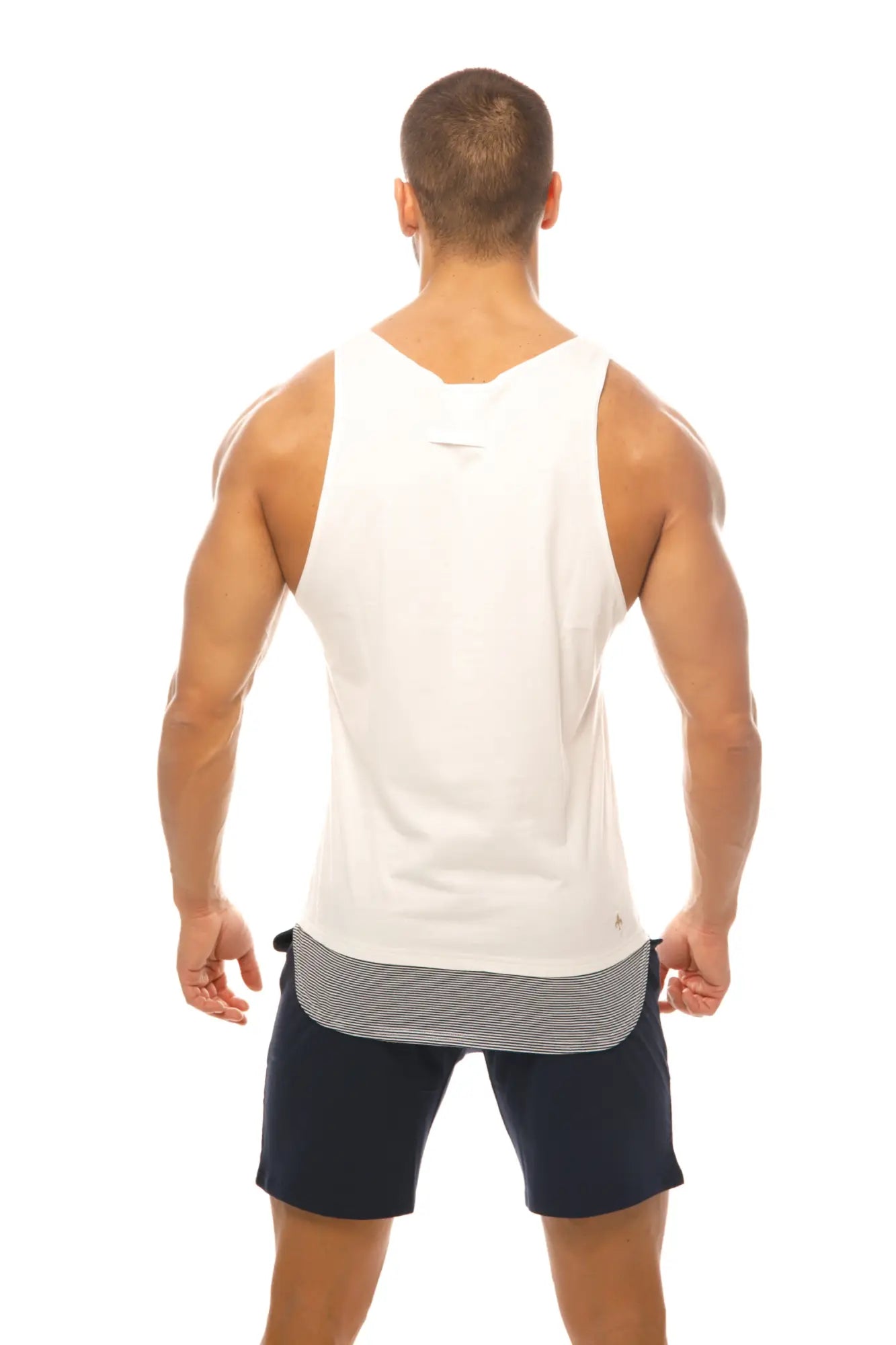 Marcuse babe tank top white sleeveless with subtle v-neckline and striped hem detail for casual wear