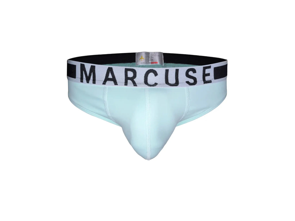 Light blue marcuse beckett brief underwear with black and white elastic waistband for comfortable support