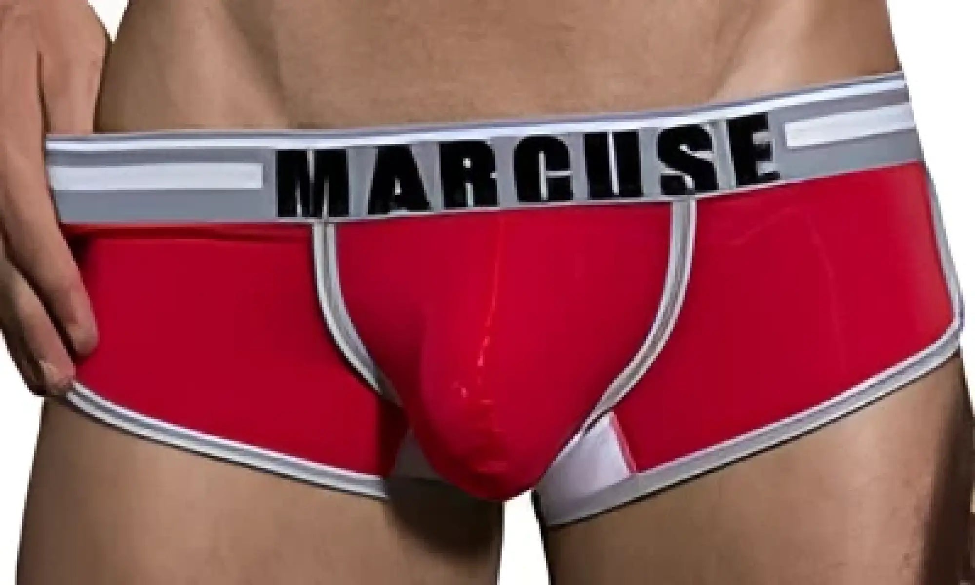 Red marcuse bounce boxer briefs with white and gray trim designed for comfortable everyday underwear use