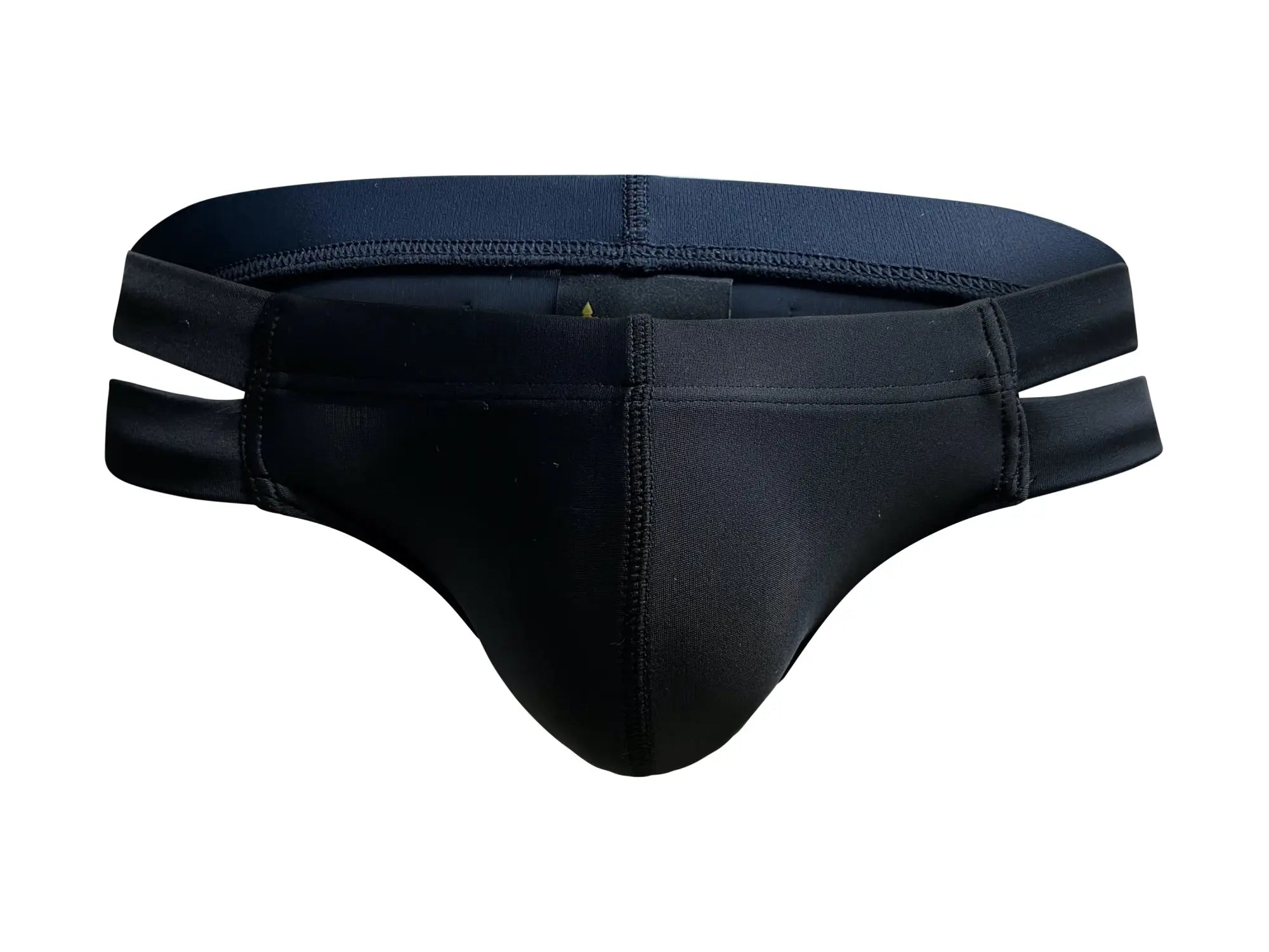 Black marcuse bound bikini swimwear briefs with supportive contoured design and reinforced elastic waistband