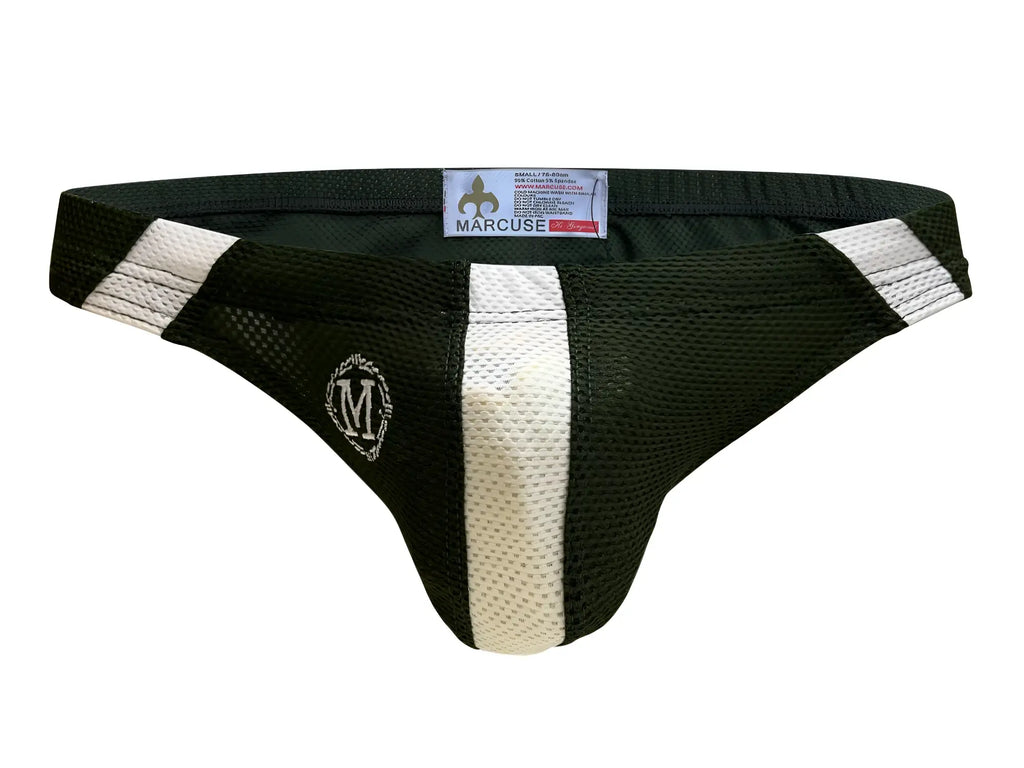 Marcuse breeze brief underwear black and white mesh athletic briefs with branded logo on the front