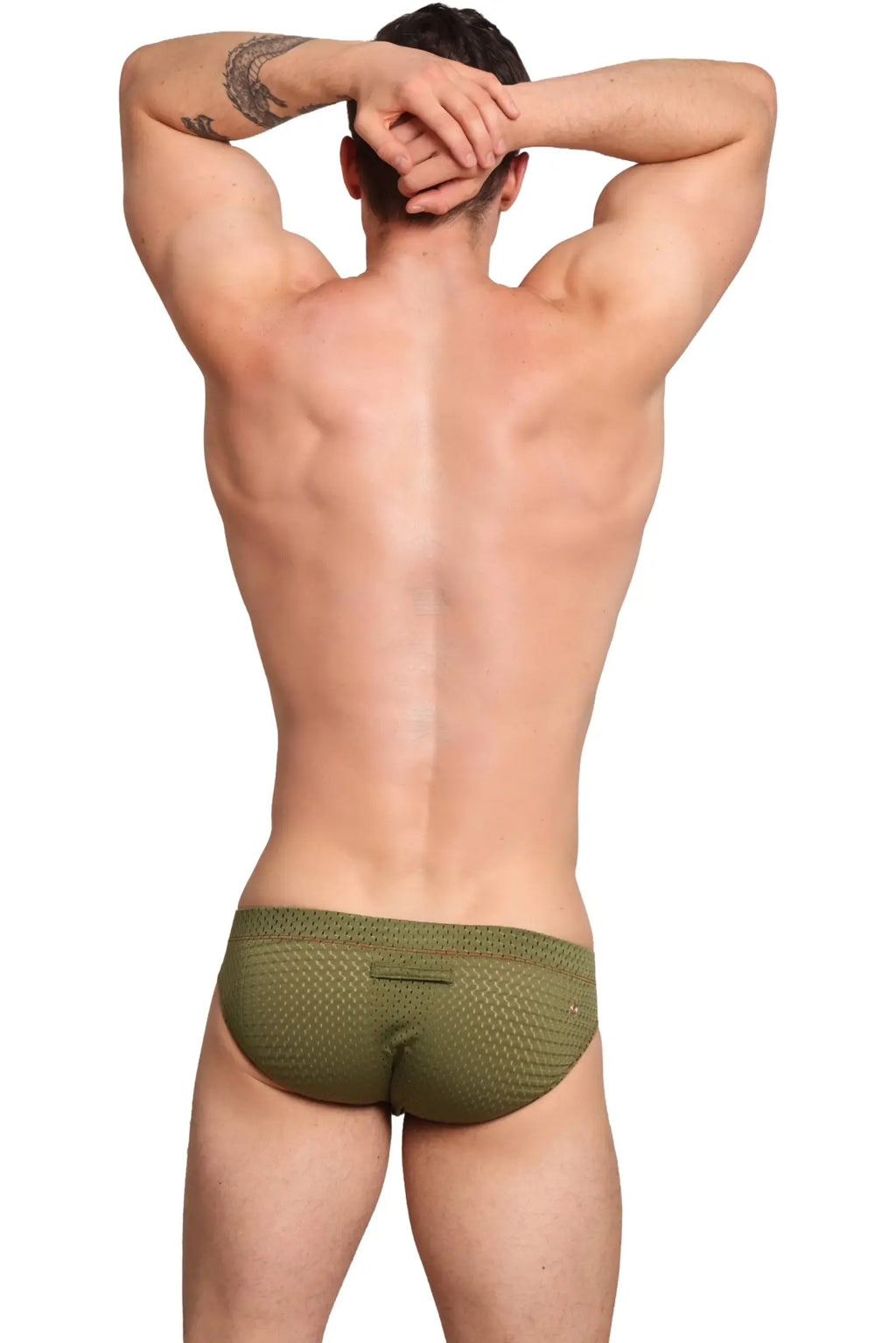 Olive green textured briefs from marcuse bussine brief underwear showcasing comfortable supportive material