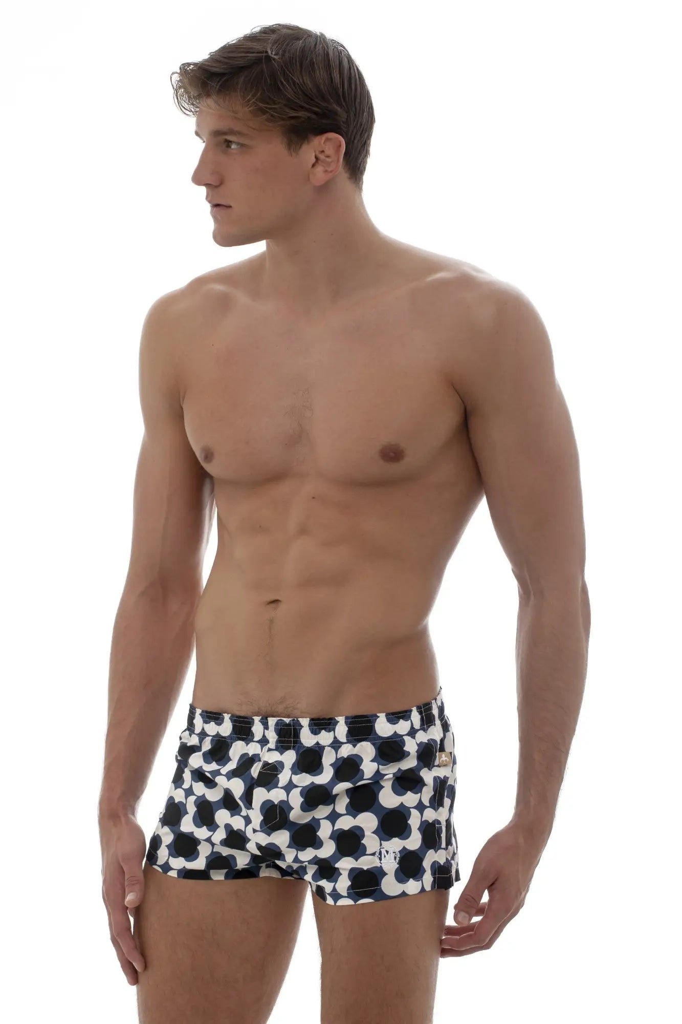 Marcuse caleçon boxer underwear black and white patterned swim trunks with bold abstract floral design