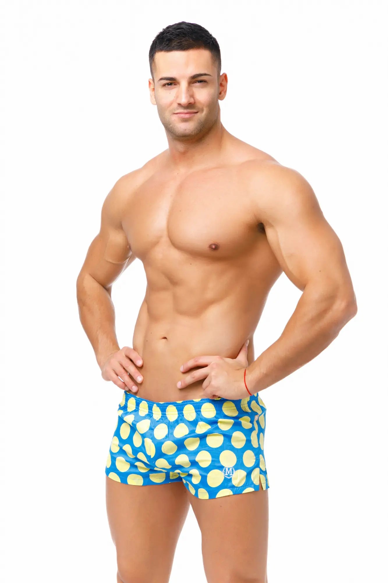Marcuse caleçon boxer underwear in blue swim trunks with yellow polka dots for comfortable casual wear