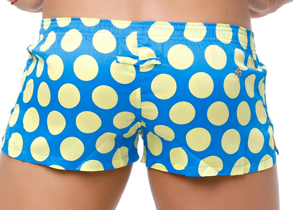 Marcuse caleçon boxer underwear blue and yellow polka dot swim trunks made of lightweight quick-dry fabric
