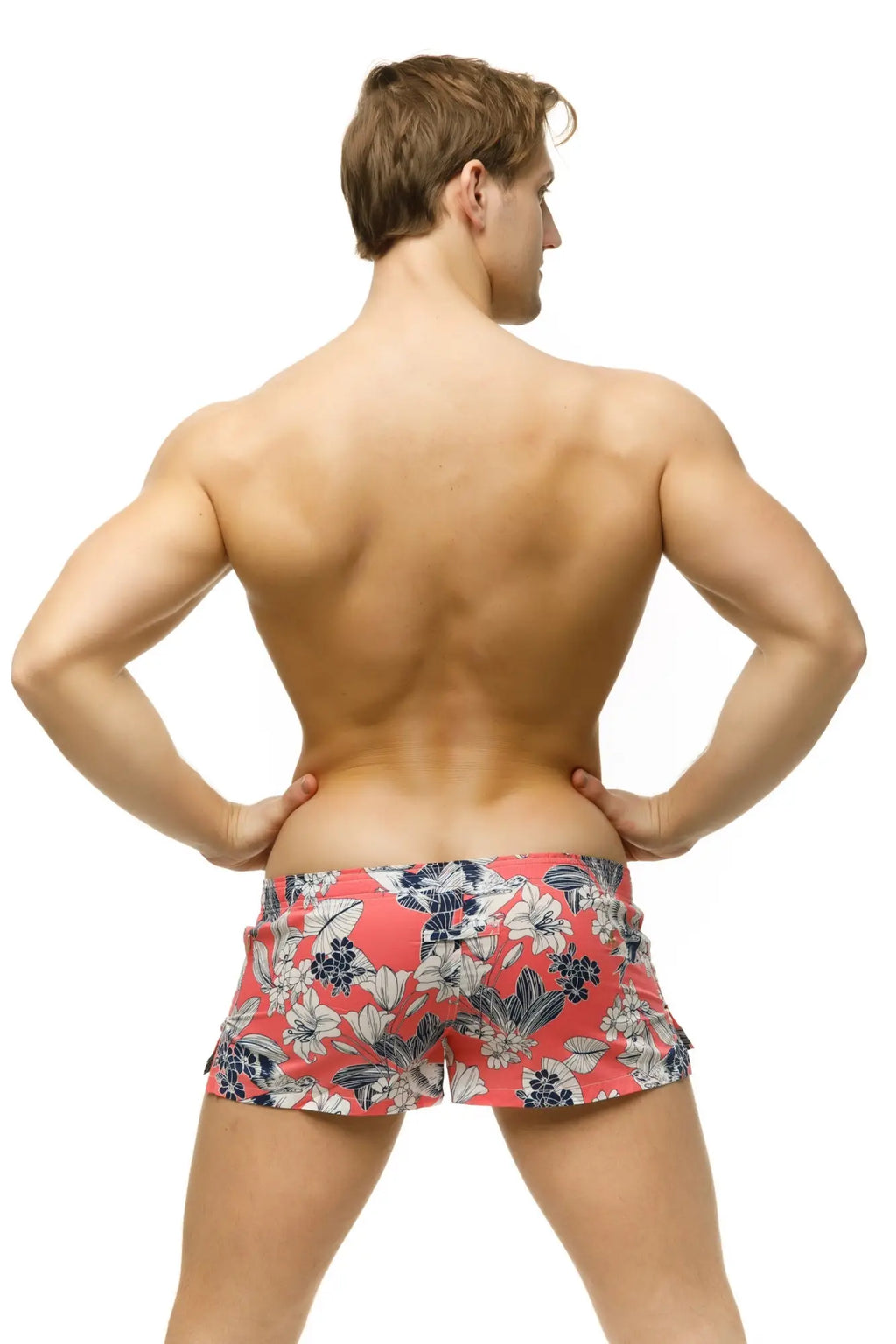 Coral marcuse caleçon boxer underwear with navy blue and white floral pattern made from soft breathable fabric