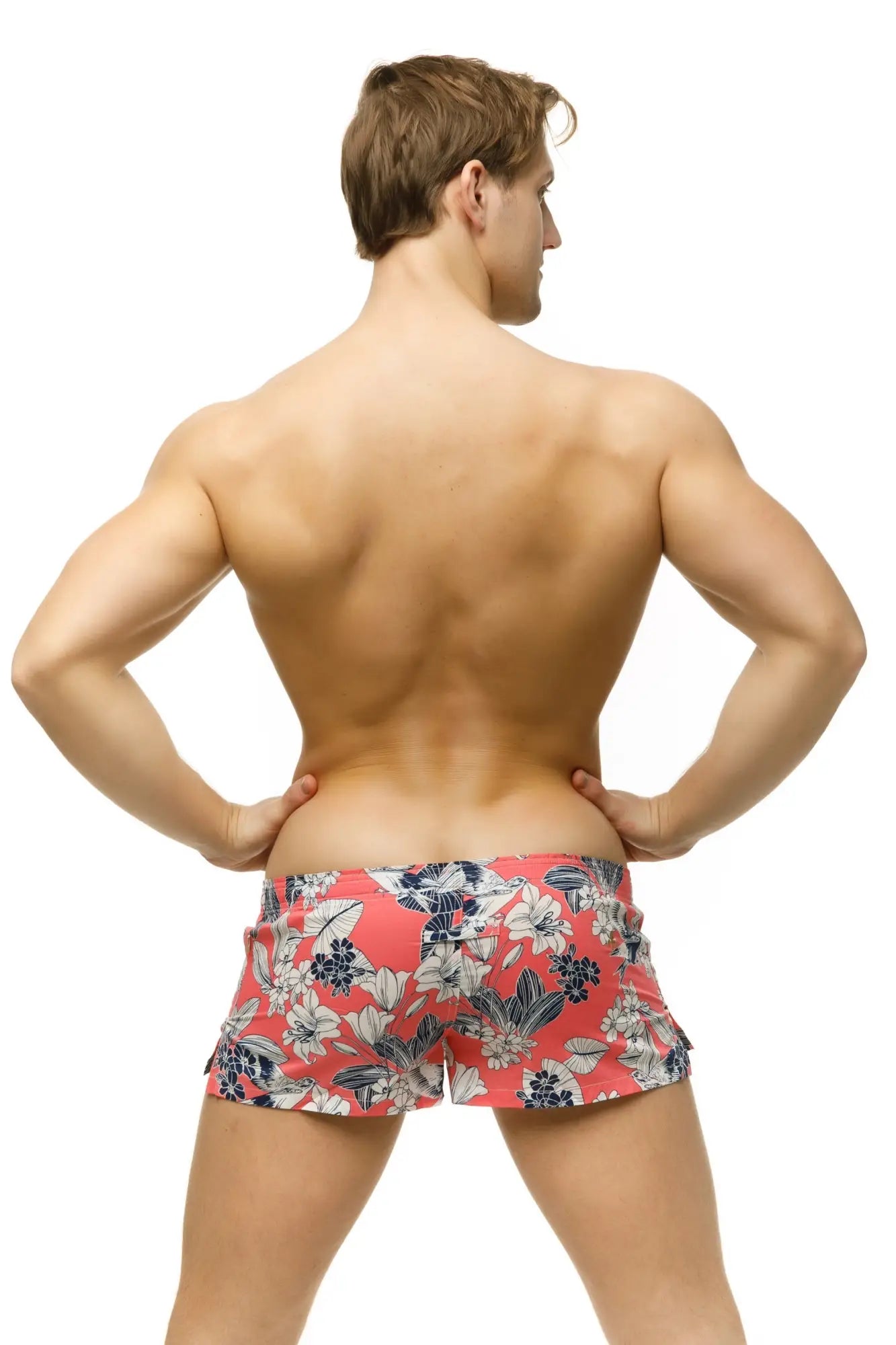 Coral marcuse caleçon boxer underwear with navy blue and white floral pattern made from soft breathable fabric