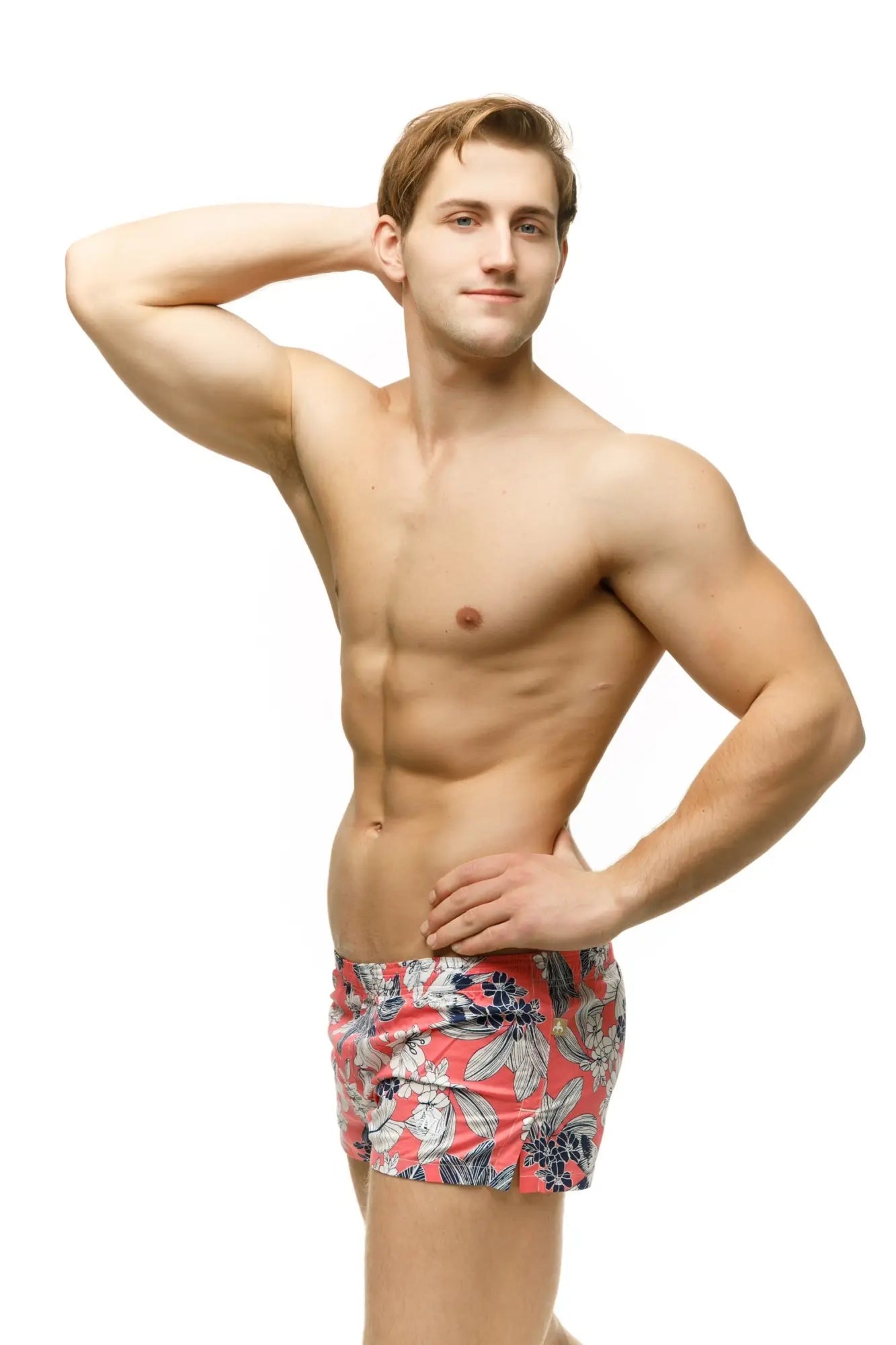 Men’s marcuse caleçon boxer underwear coral swim trunks with black and white floral pattern for beachwear