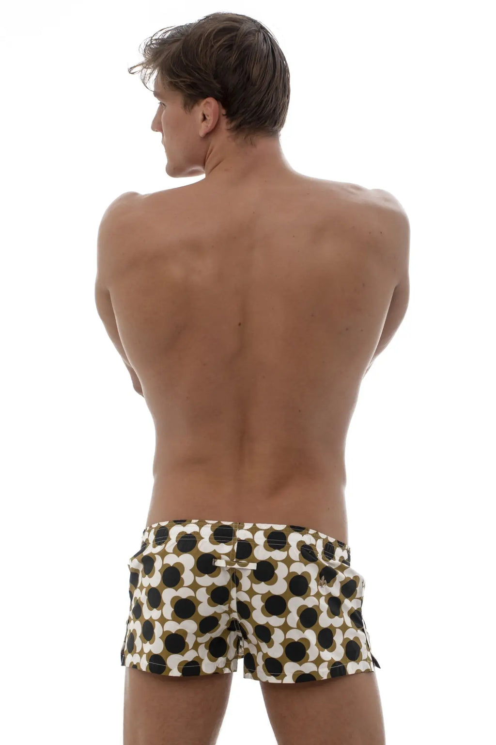 Marcuse Caleçon boxer underwear men’s swim trunks with bold black and cream circular pattern for stylish beachwear