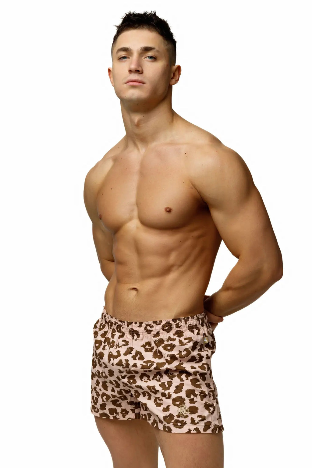 Marcuse Caleçon+ boxer underwear in pink leopard print with a snug elastic waistband designed for comfort