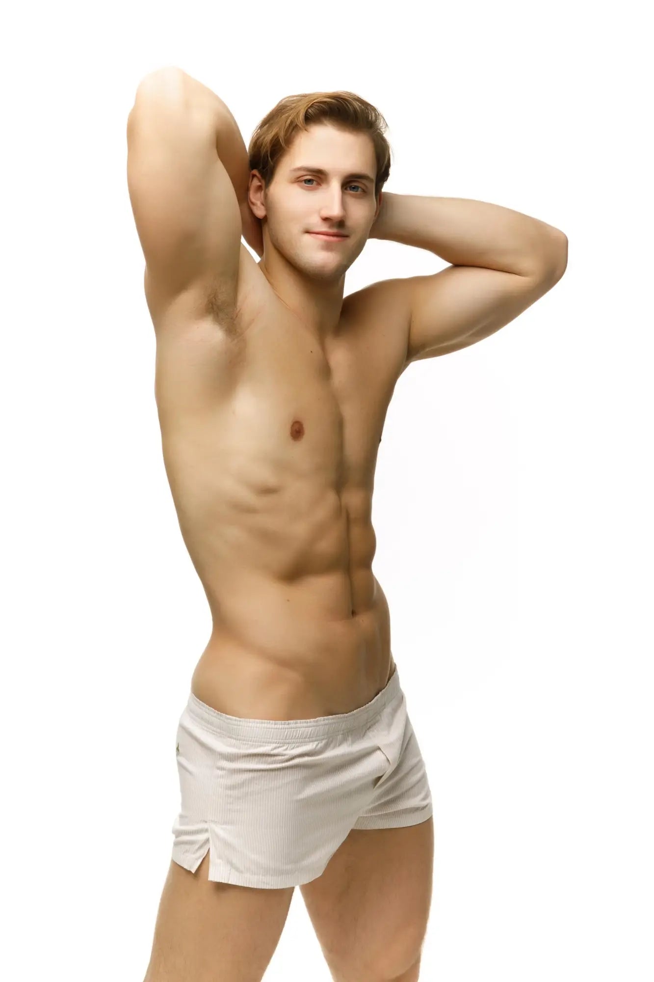 A pair of white ribbed cotton marcuse caleçon boxer underwear swim trunks with relaxed fit and side pockets