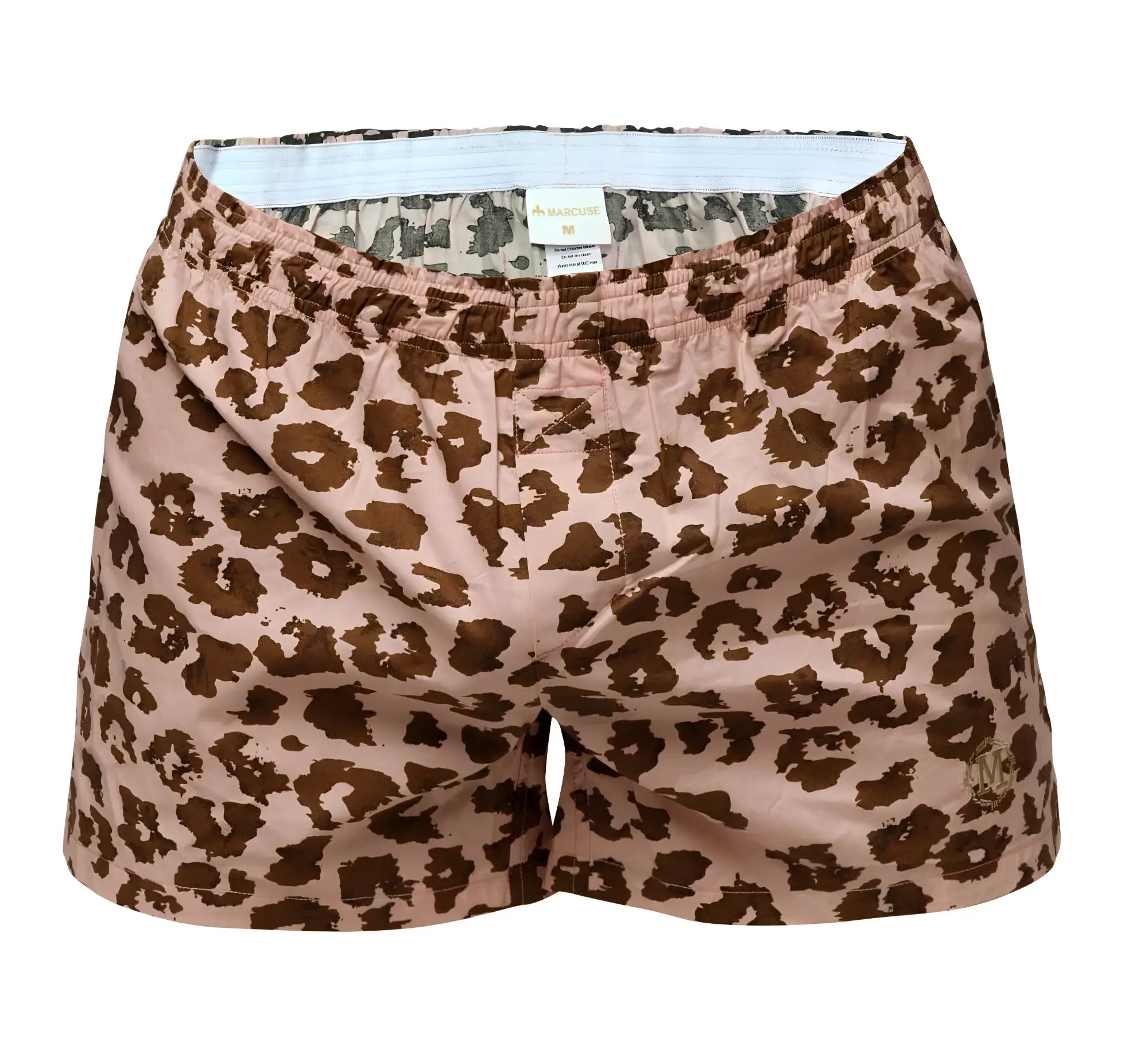 Marcuse Caleçon+ boxer underwear in pink leopard print with subtle sheen and elastic waistband