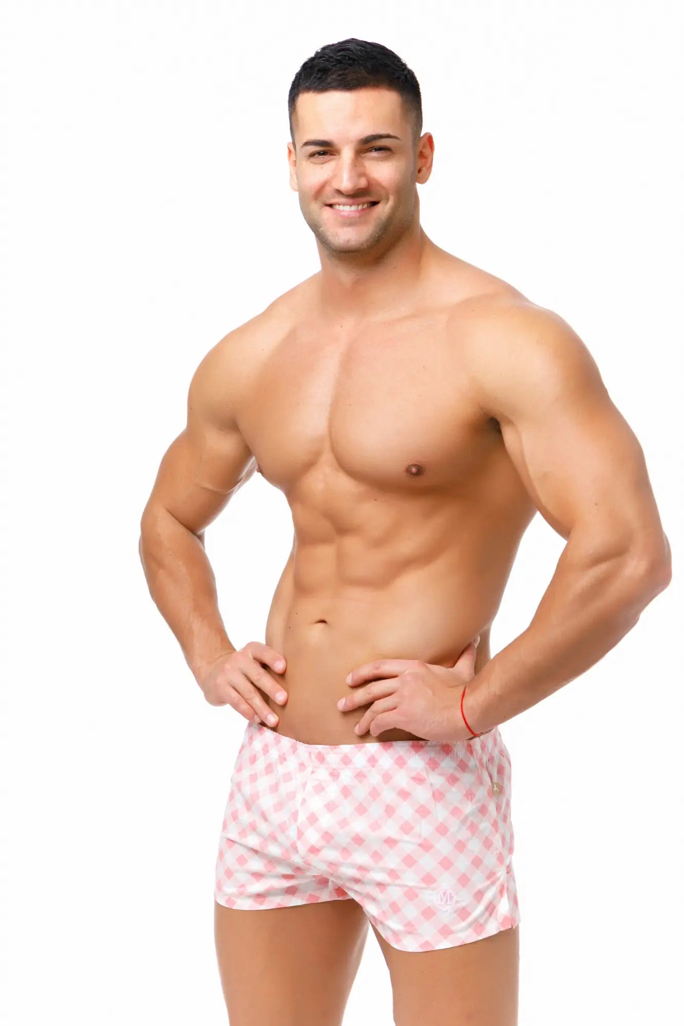 Pink and white checkered Marcuse Caleçon boxer underwear made of lightweight fabric for comfortable everyday wear