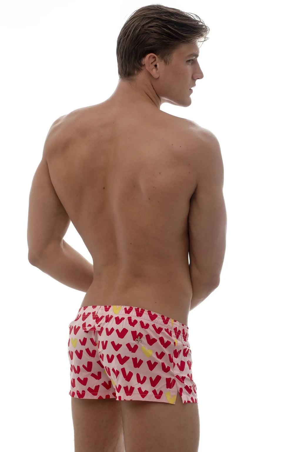 Marcuse caleçon boxer underwear in red and yellow with heart pattern swim trunks for stylish beachwear