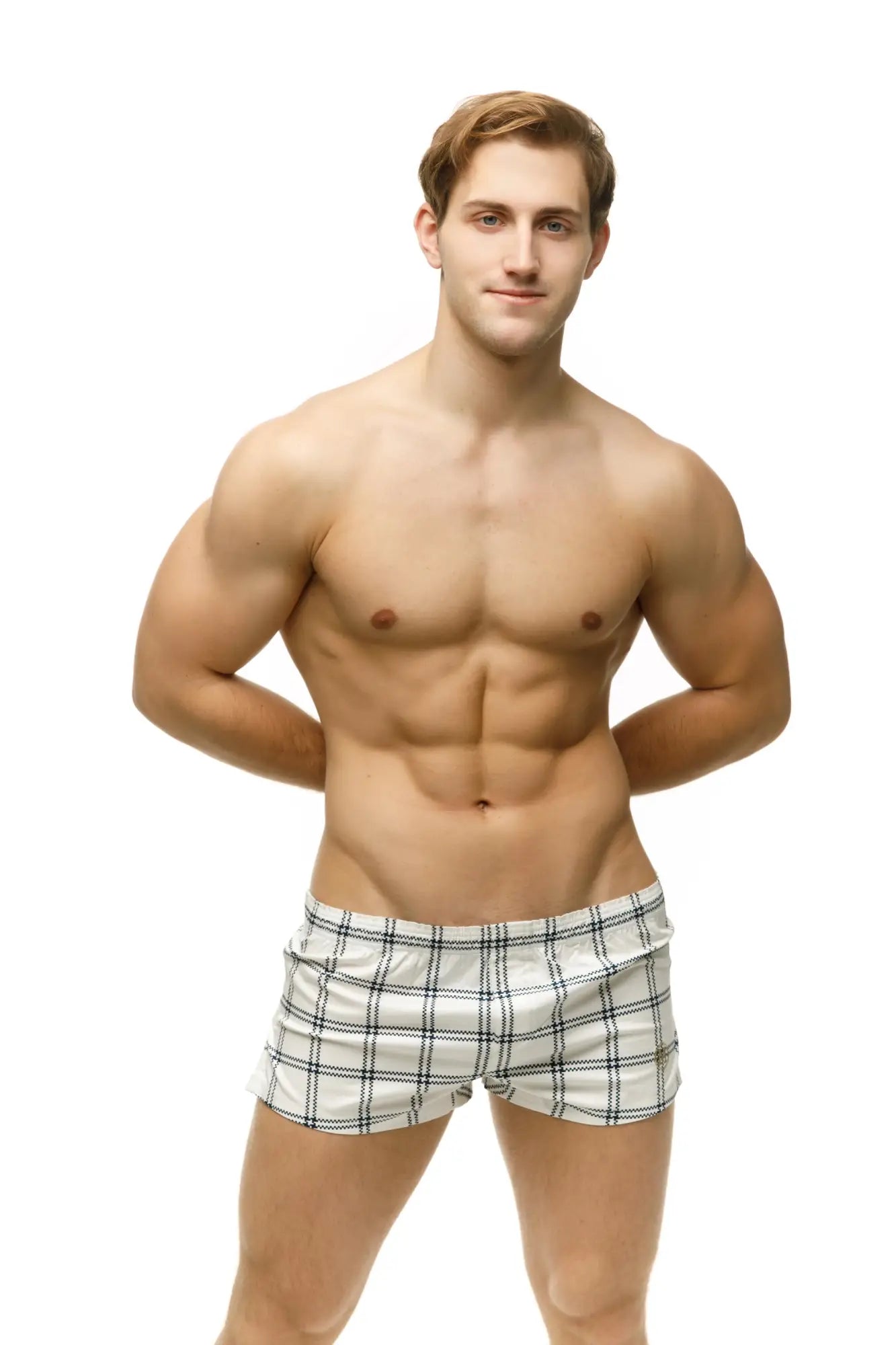 Marcuse caleçon boxer underwear white plaid swim trunks with black grid pattern for casual wear