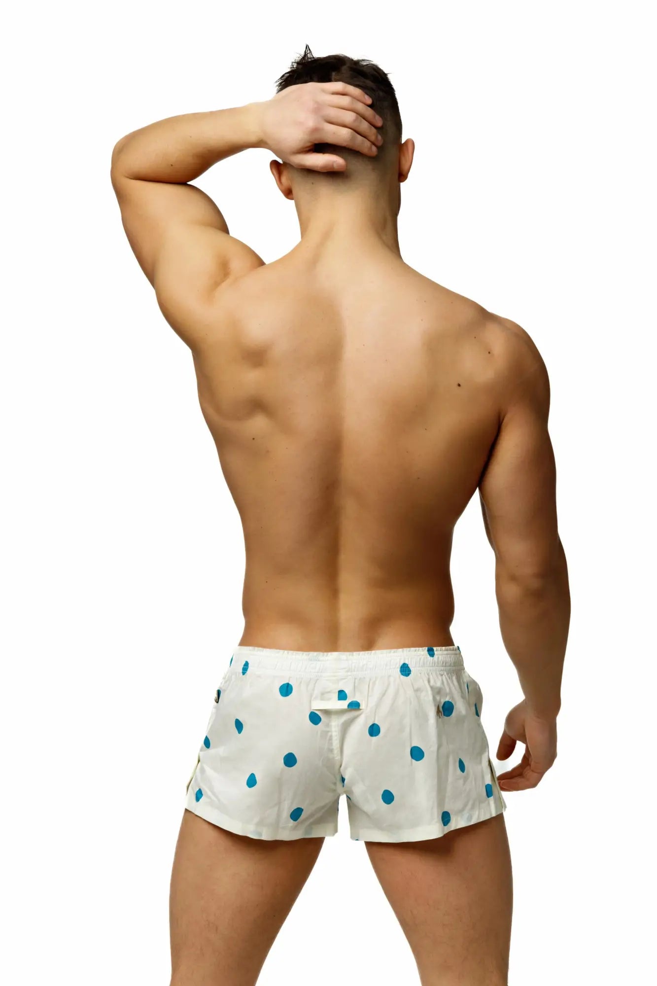 White Marcuse caleçon boxer underwear shorts with blue polka dots featuring a comfortable cotton blend design