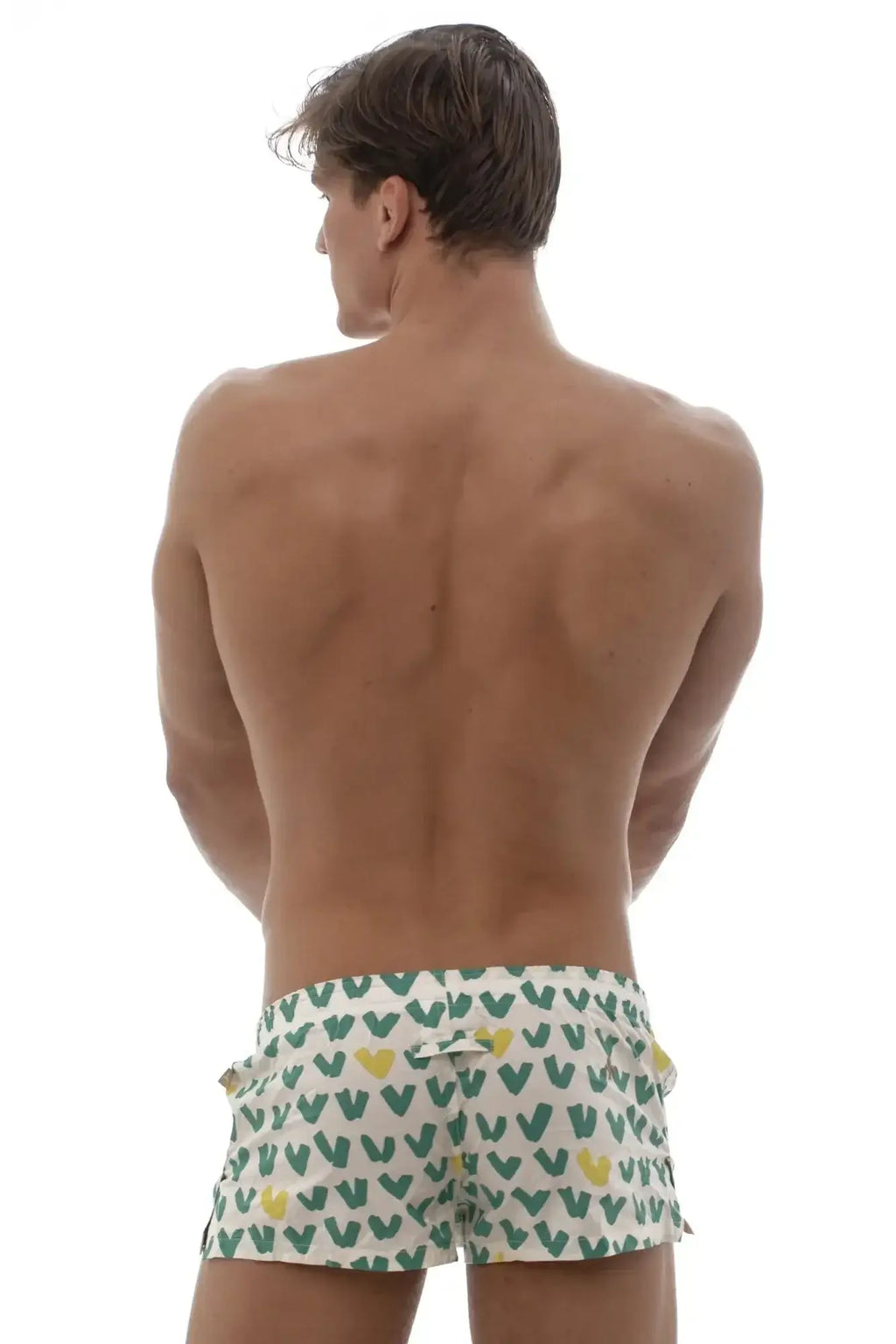 White marcuse caleçon boxer underwear with green and yellow heart pattern perfect for swimwear or casual wear